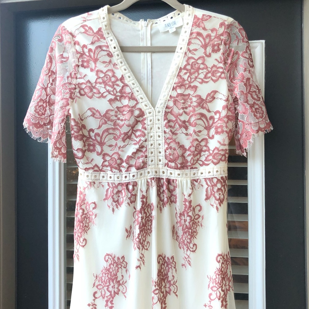Altard State Cream/Mauve Lace Maxi Dress